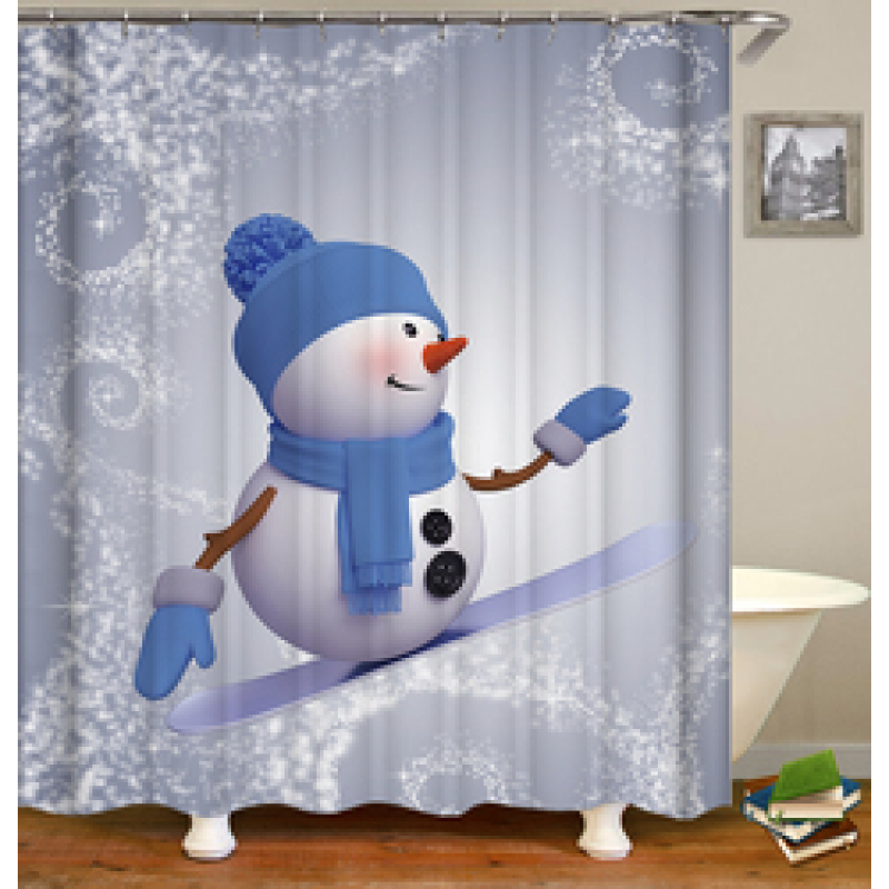 Drop Shipping Snowman Skateboard Christmas Shower Curtain Holiday Shower Curtain/