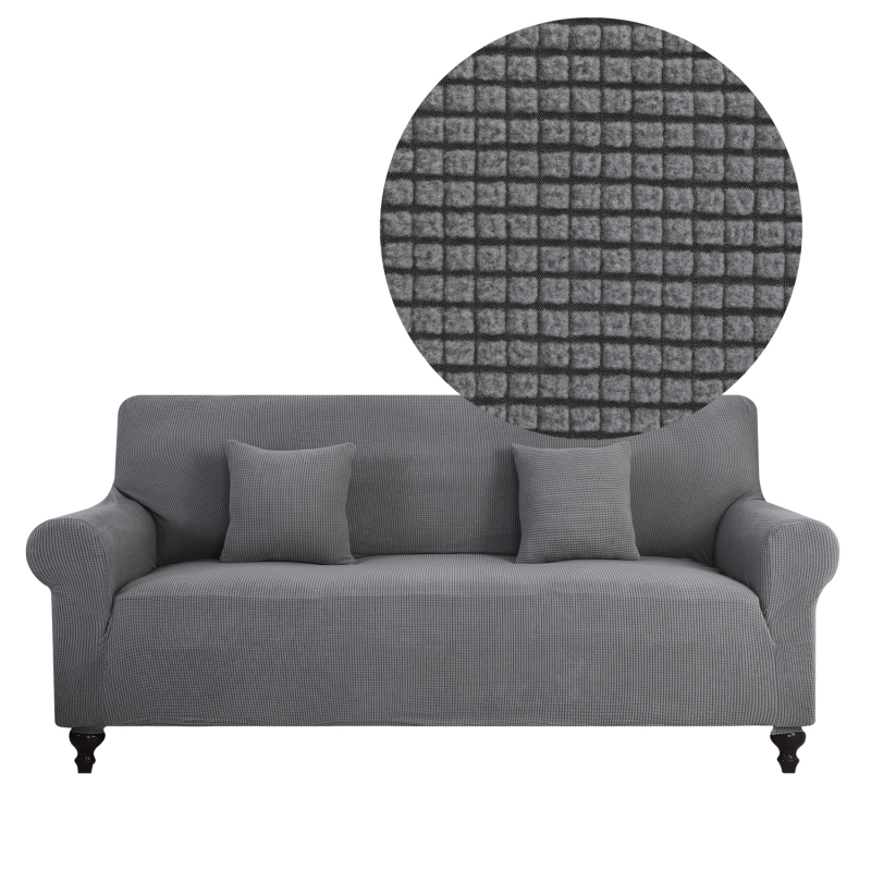 1/2/3/4Seater Gray Corn Kernel Cover Knitted Sofa Cover, High Quality Polar Fleece Bedroom Solid Sectional Elastic Sofa Cover/