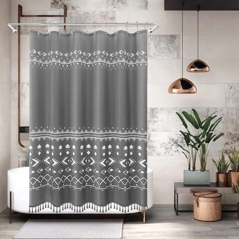 Fashion Tassel Kitchen Shower Curtains, Waterproof Waffle Bath Curtains For Bathroom$