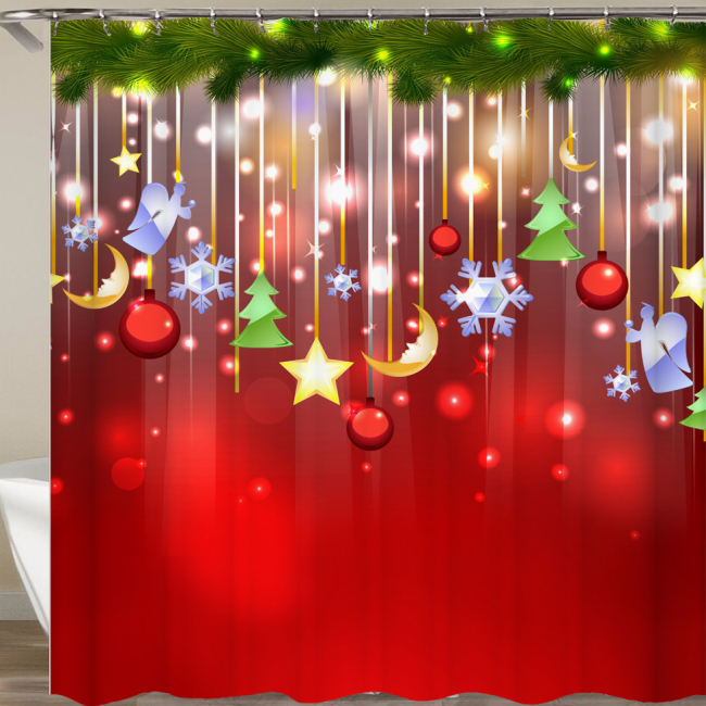 Drop Shipping Star With Moon Balloon Christmas Decoration Waterproof Shower Curtain/