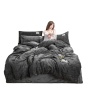 Solid Black 4 Pcs Bed Cover Bedding Sheet Set, Custom Velvet Bedding Set/