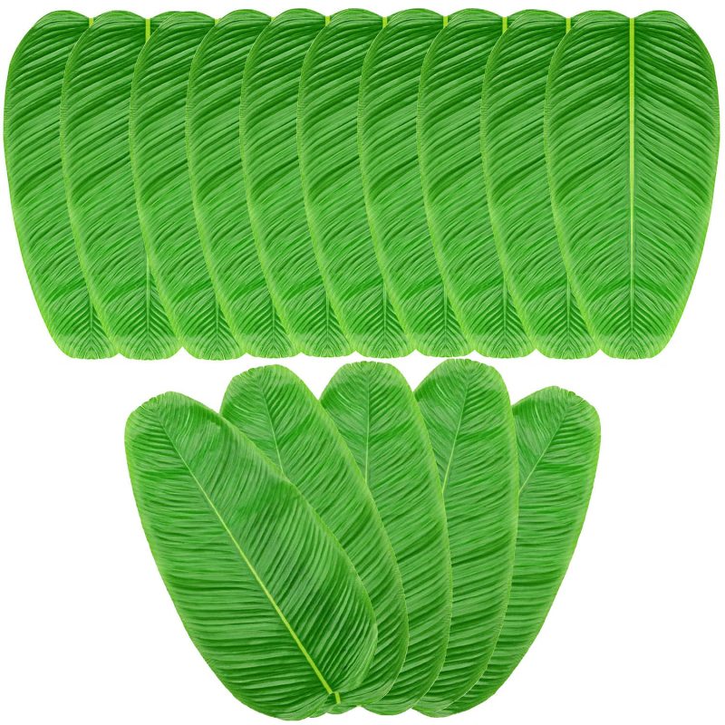 15PCS Large Artificial Faux Tropical Banana Leaves Placemat, Jungle Beach Hawaiian Adventure Theme Party Place Mat#