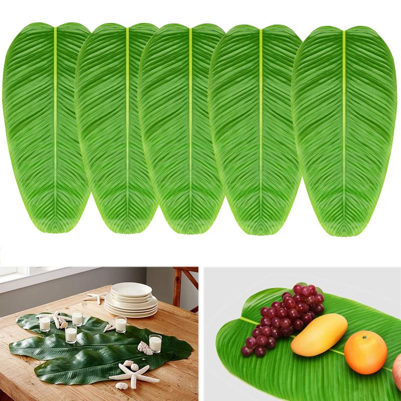 15PCS Large Artificial Faux Tropical Banana Leaves Placemat, Jungle Beach Hawaiian Adventure Theme Party Place Mat#