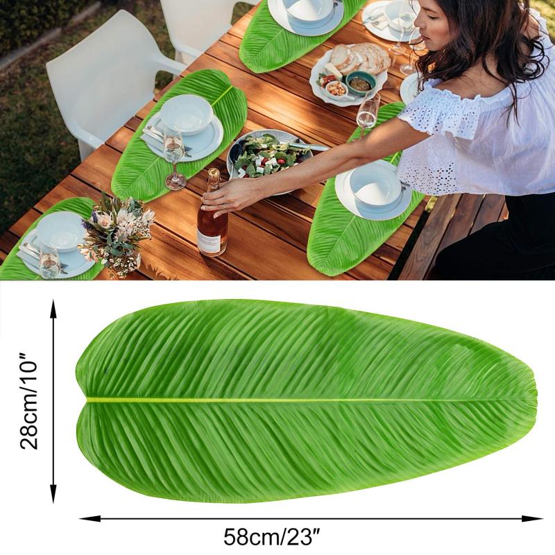 15PCS Large Artificial Faux Tropical Banana Leaves Placemat, Jungle Beach Hawaiian Adventure Theme Party Place Mat#