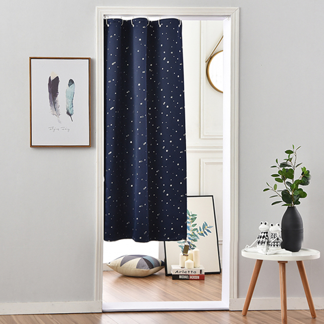 Cheap Designs Star Silver Foil Printing Curtain For Door, Elegant Ready Made Blackout Door Curtain