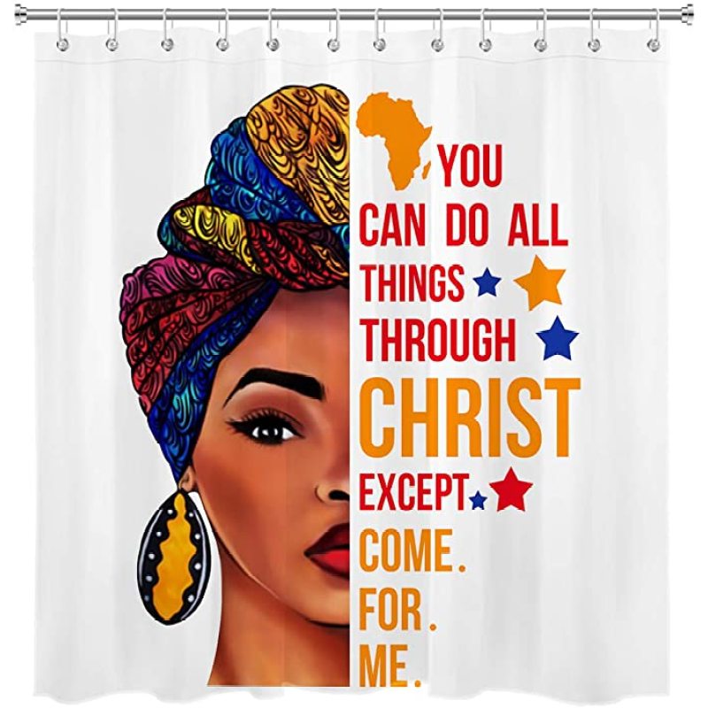 African American Woman with Quotes Shower Curtain Black Girl Tribal Woman Shower Curtain Black Girl Shower Curtains for Bathroom