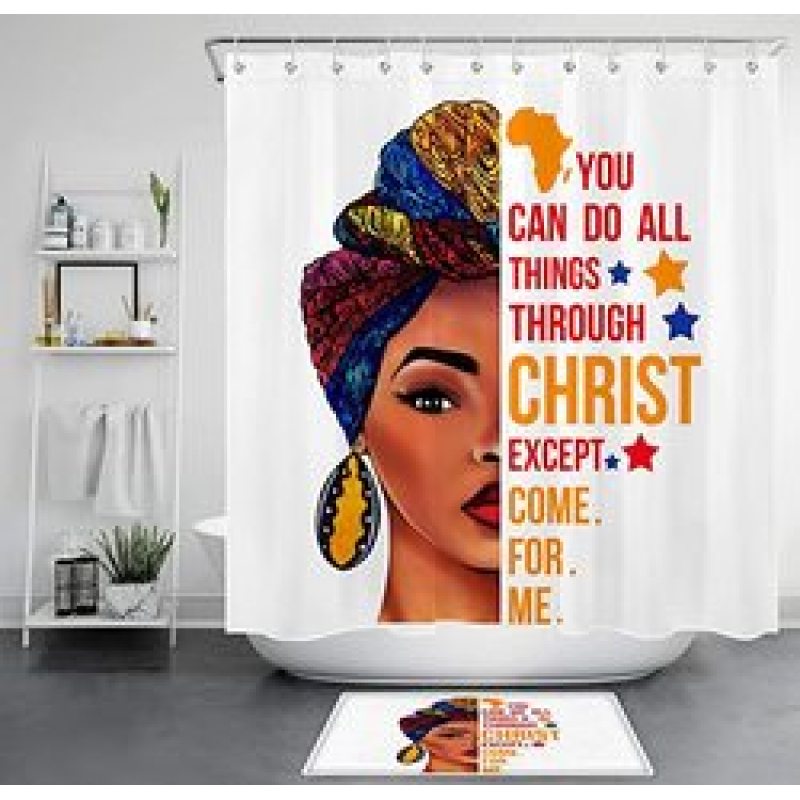 African American Woman with Quotes Shower Curtain Black Girl Tribal Woman Shower Curtain Black Girl Shower Curtains for Bathroom