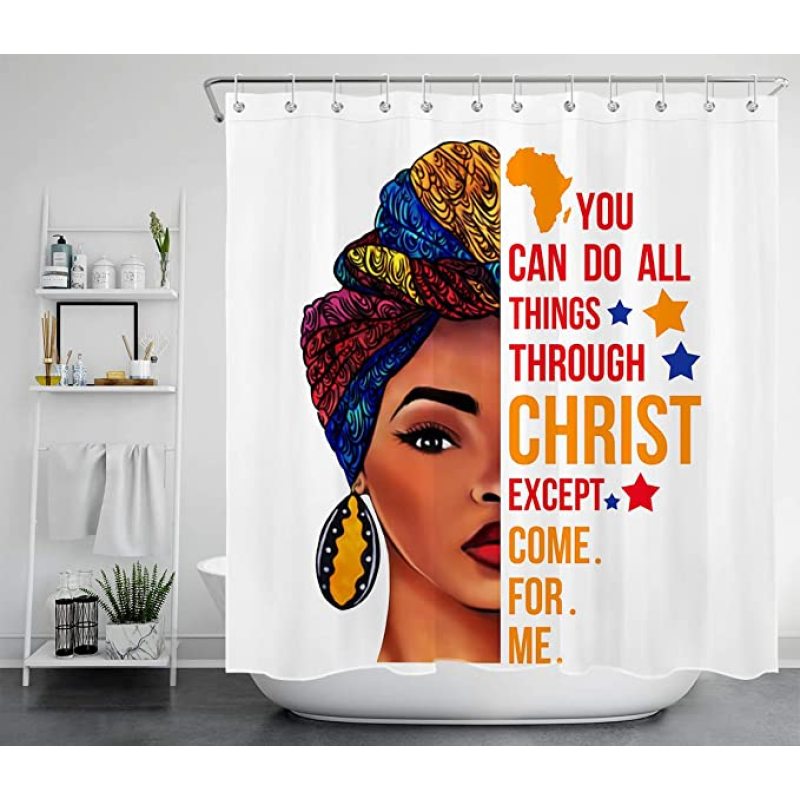 African American Woman with Quotes Shower Curtain Black Girl Tribal Woman Shower Curtain Black Girl Shower Curtains for Bathroom