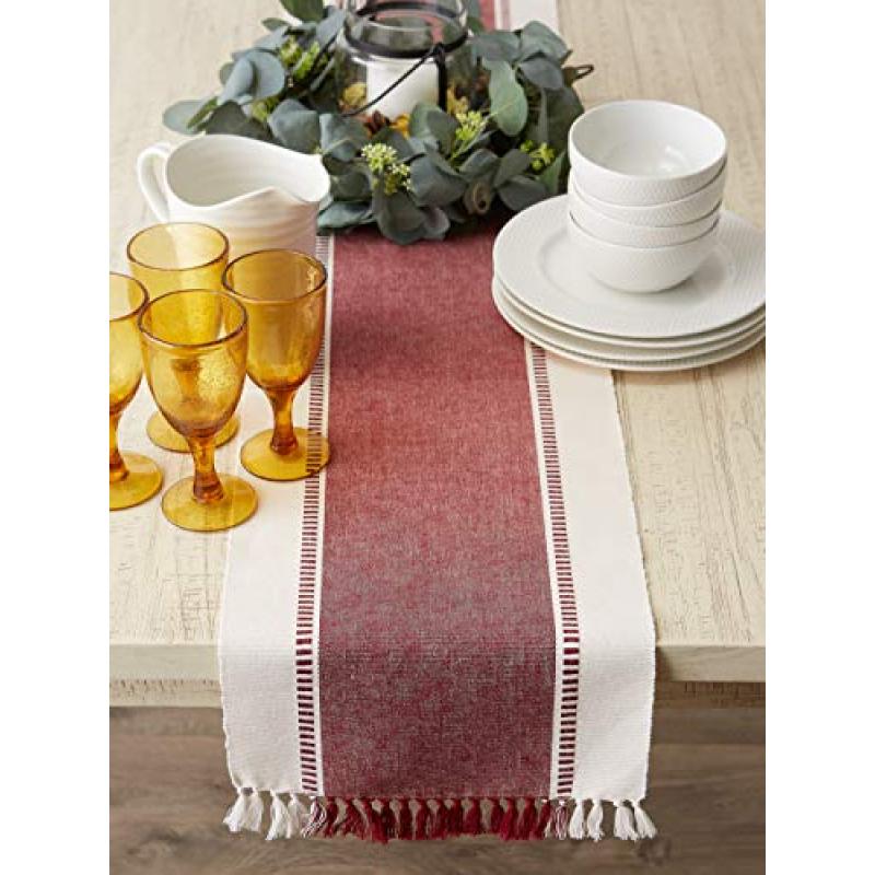 Wholesale DII Dobby Stripe Woven 13x72-inch  Redwood Beautiful Decorative burgundy table runner For Wedding Party