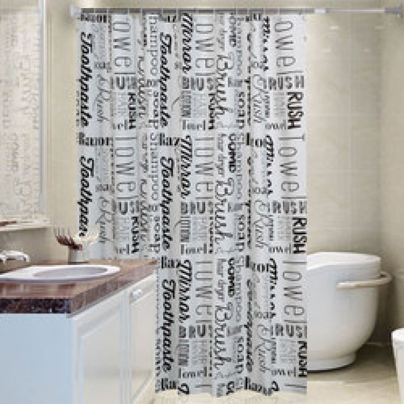 Black And White Simple Pattern Shower Curtain,Bathroom Shower Curtain English Letters Waterproof Mildew Thick Warm Bathroom/