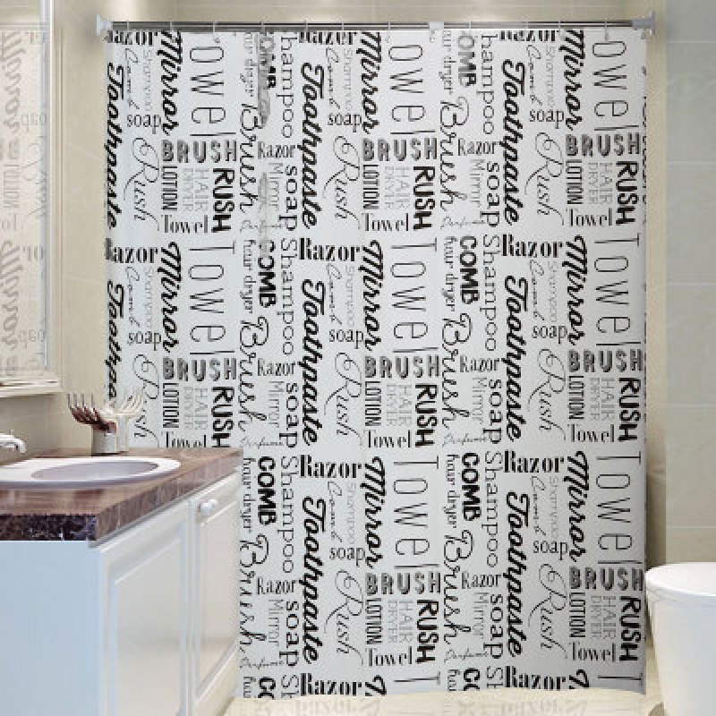 Black And White Simple Pattern Shower Curtain,Bathroom Shower Curtain English Letters Waterproof Mildew Thick Warm Bathroom/