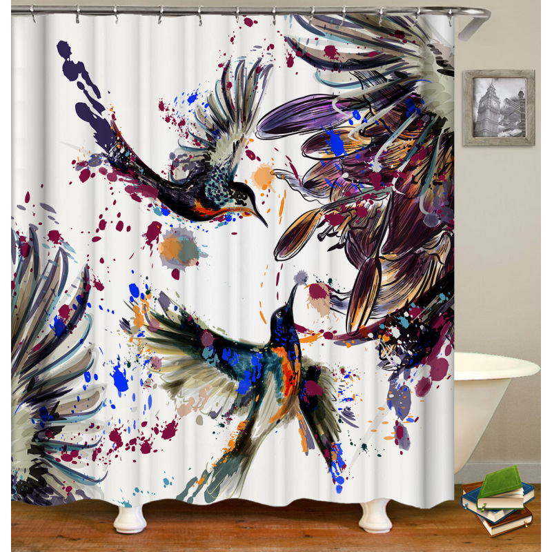 home 3d print 4pc polyester water resistant shower curtain set black bath with rugs