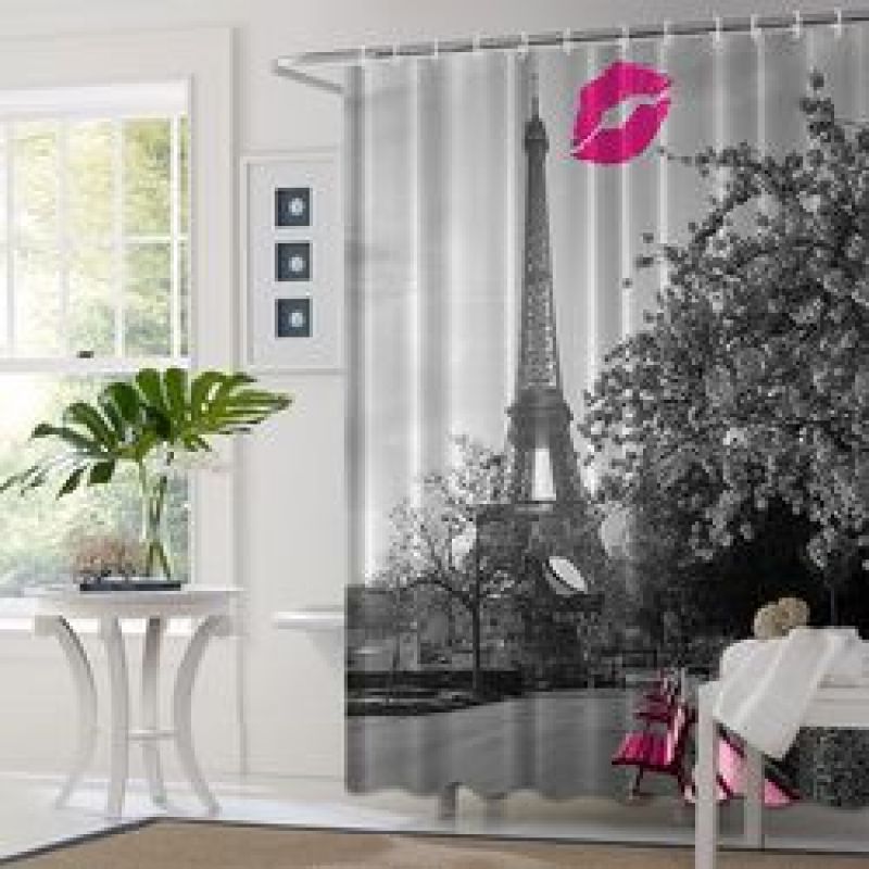 Digital Printed Eiffel Tower 100% Polyester Shower Curtain Waterproof