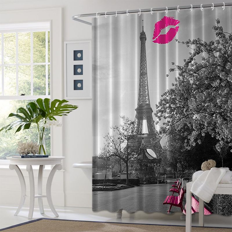 Digital Printed Eiffel Tower 100% Polyester Shower Curtain Waterproof