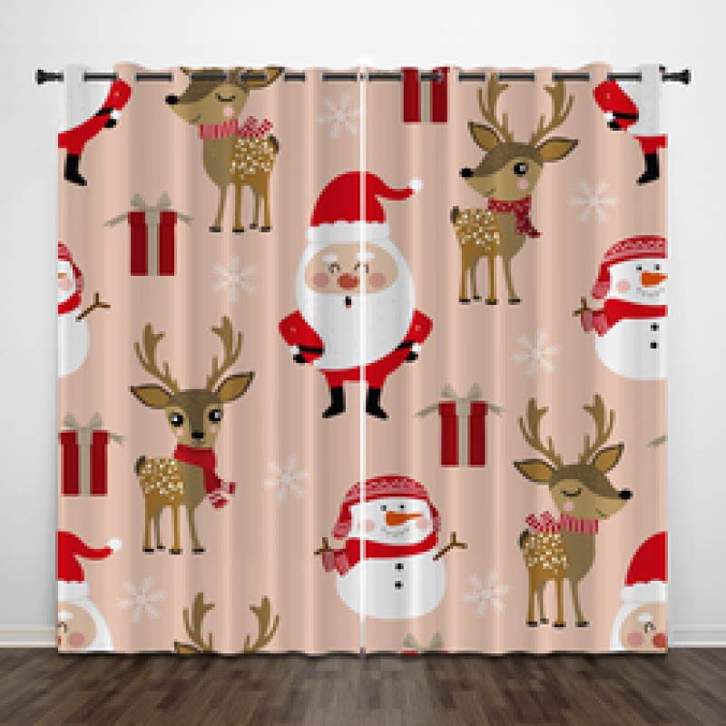 Merry Christmas A Happy New Year Window Curtains Living Room Ready made Fabric Drapes Curtain Home Decor
