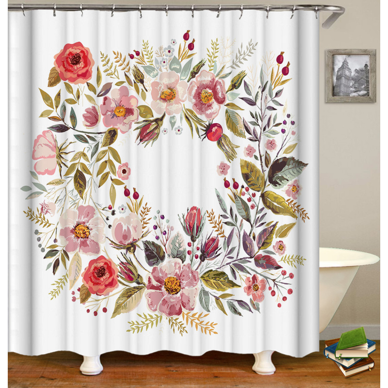 Rideau de douche de salle de bain en PEVA en gros feuilles impression 3D Boho conception personnalisée ensemble de rideaux de douche de concepteurs de bain