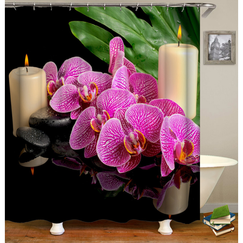 Rideau de douche de salle de bain en PEVA en gros feuilles impression 3D Boho conception personnalisée ensemble de rideaux de douche de concepteurs de bain