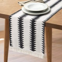 Wholesale 12 in x 71 in Farmhouse Boho Black and White Striped Cotton Woven Fringe Tablecloth For Wedding Party