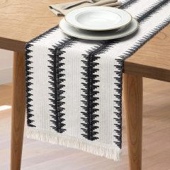 Wholesale 12 in x 71 in Farmhouse Boho Black and White Striped Cotton Woven Fringe Tablecloth For Wedding Party