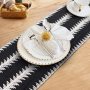 Wholesale 12 in x 71 in Farmhouse Boho Black and White Striped Cotton Woven Fringe Tablecloth For Wedding Party