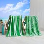 2 packed wooly Green palm and striped print beach towels.  100% cotton Marine beach towel, large pool towel  /