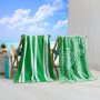 2 packed wooly Green palm and striped print beach towels.  100% cotton Marine beach towel, large pool towel  /