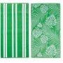 2 packed wooly Green palm and striped print beach towels.  100% cotton Marine beach towel, large pool towel  /