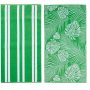 2 packed wooly Green palm and striped print beach towels.  100% cotton Marine beach towel, large pool towel  /