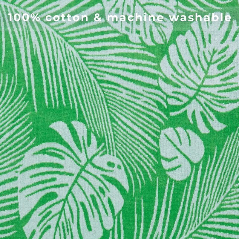 2 packed wooly Green palm and striped print beach towels.  100% cotton Marine beach towel, large pool towel  /