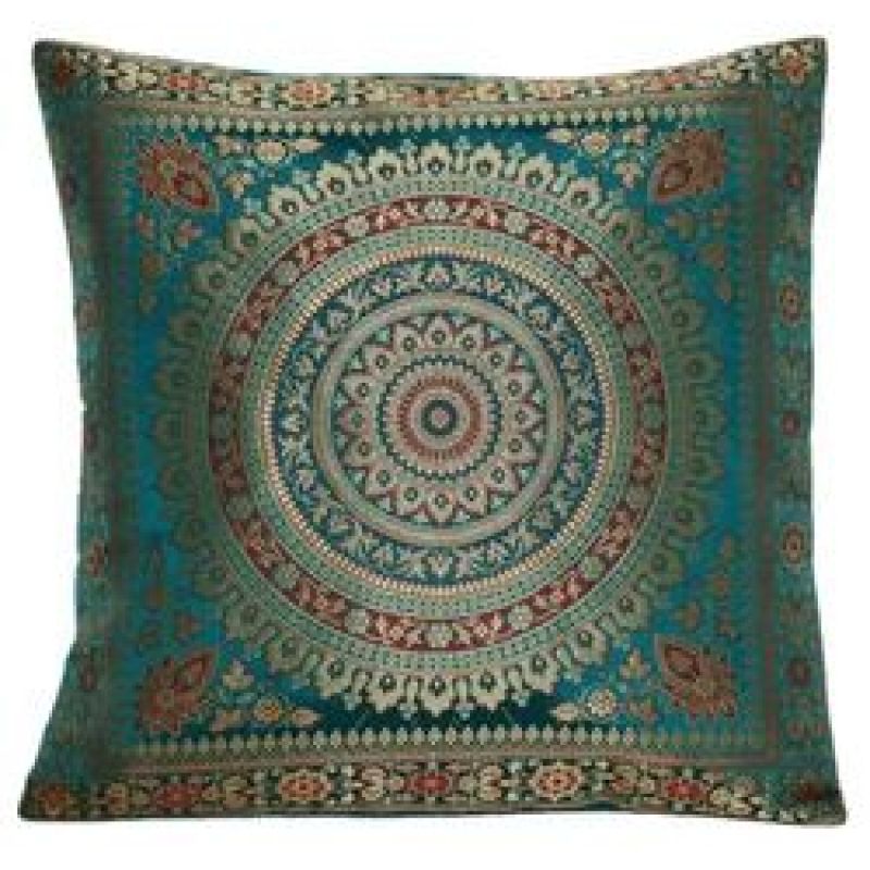 Cushion Cover Brocade Mandala Pillow Covers Indian Silk Decor Square 16x16 Sofa,Emerald Natural New Pillow/