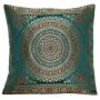 Cushion Cover Brocade Mandala Pillow Covers Indian Silk Decor Square 16x16 Sofa,Emerald Natural New Pillow/