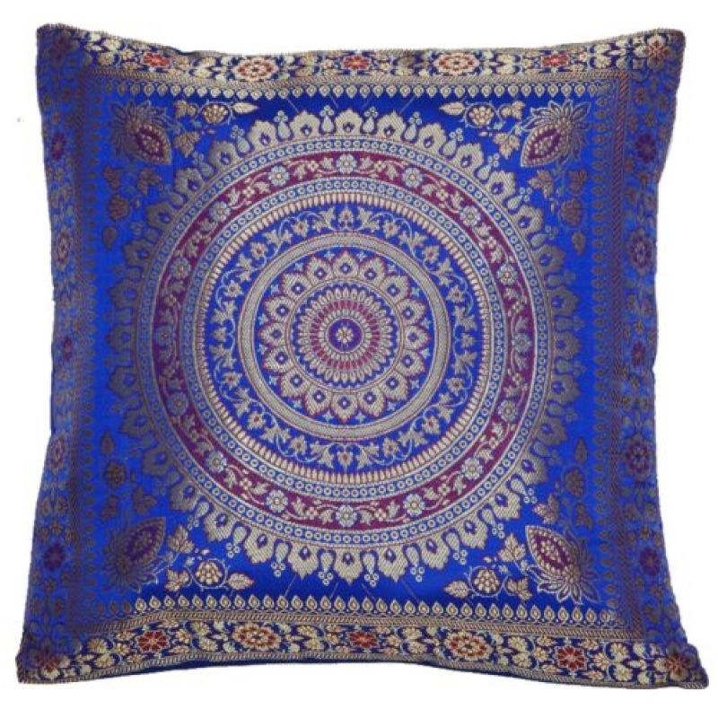 Cushion Cover Brocade Mandala Pillow Covers Indian Silk Decor Square 16x16 Sofa,Emerald Natural New Pillow/