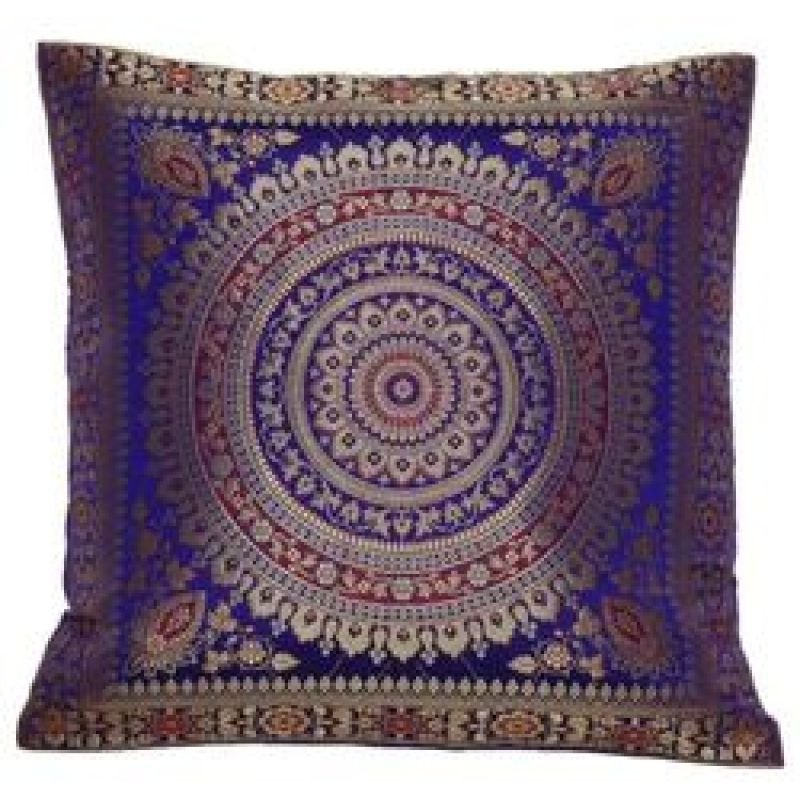Cushion Cover Brocade Mandala Pillow Covers Indian Silk Decor Square 16x16 Sofa,Emerald Natural New Pillow/