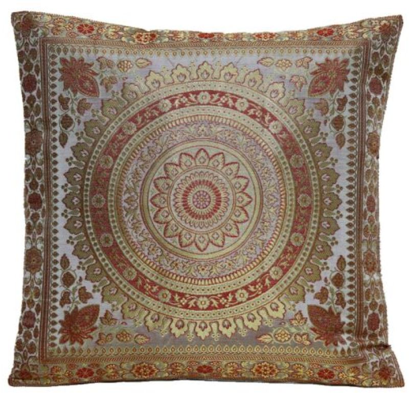 Cushion Cover Brocade Mandala Pillow Covers Indian Silk Decor Square 16x16 Sofa,Emerald Natural New Pillow/