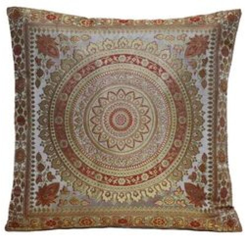 Cushion Cover Brocade Mandala Pillow Covers Indian Silk Decor Square 16x16 Sofa,Emerald Natural New Pillow/