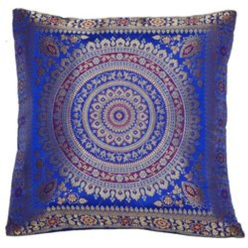 Cushion Cover Brocade Mandala Pillow Covers Indian Silk Decor Square 16x16 Sofa,Emerald Natural New Pillow/