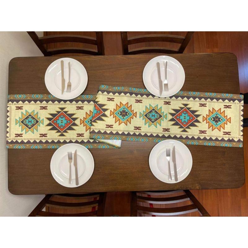 Linen/Polyester Southwest Geometric Rectangle 70 X 13 Inch custom table runner logo Setting Decor for Garden Holiday