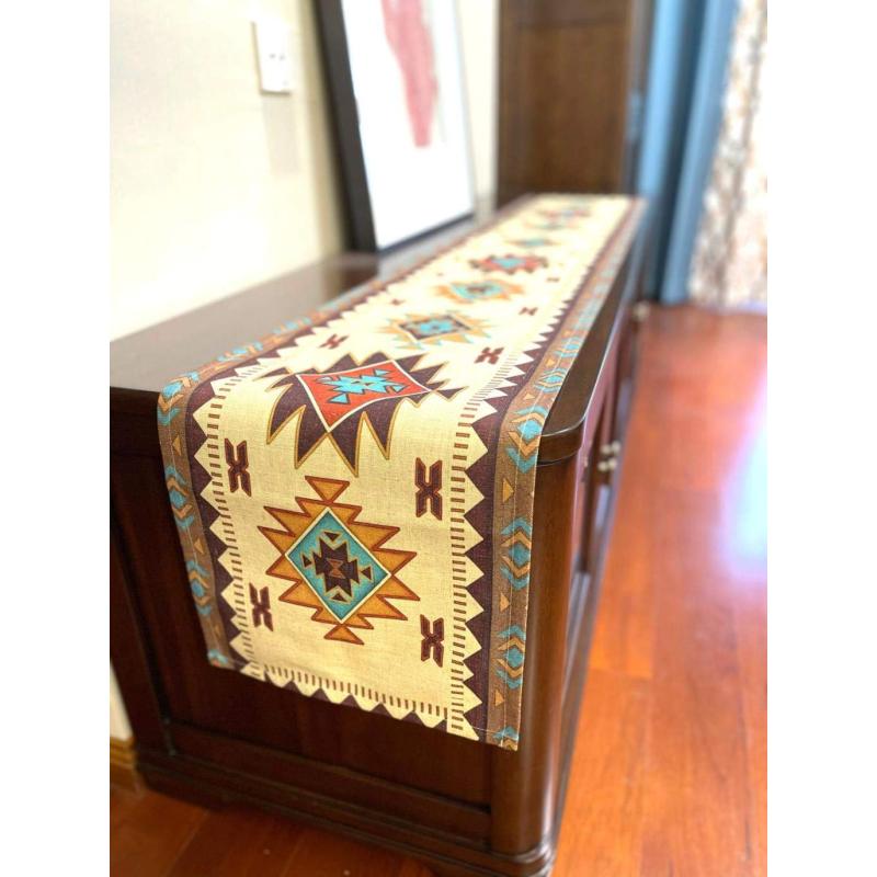 Linen/Polyester Southwest Geometric Rectangle 70 X 13 Inch custom table runner logo Setting Decor for Garden Holiday