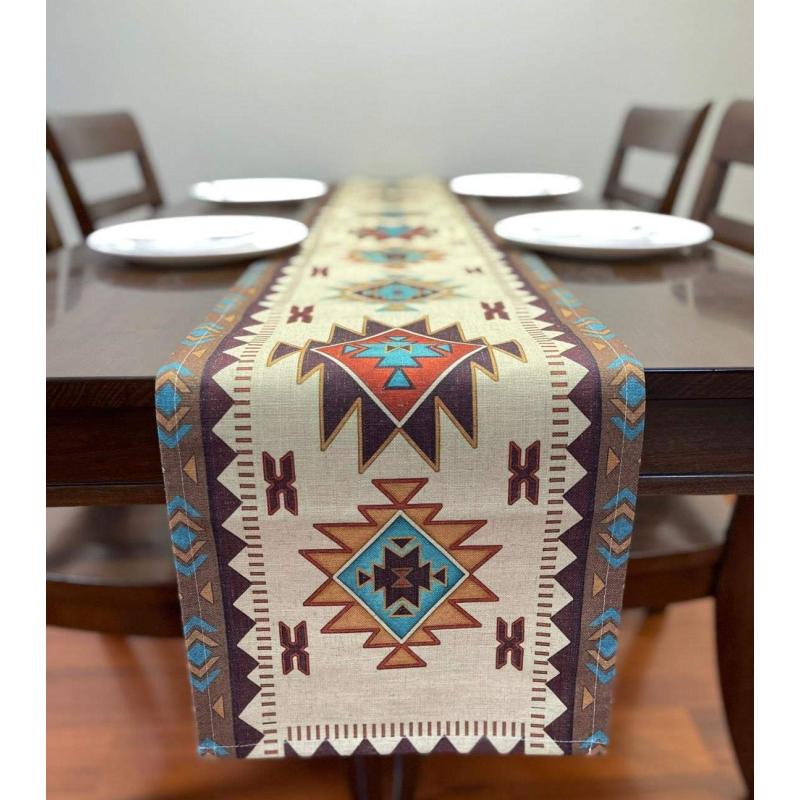 Linen/Polyester Southwest Geometric Rectangle 70 X 13 Inch custom table runner logo Setting Decor for Garden Holiday