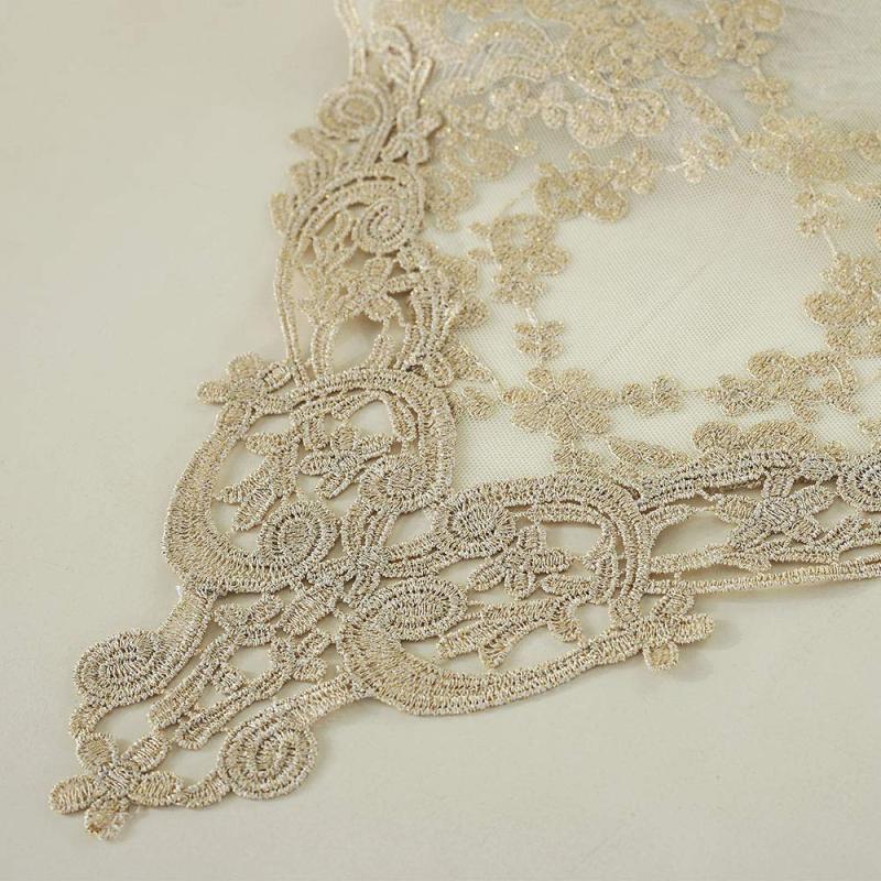 Gauze Embroidered Table Runner Scarf Lace Macrame, Chiffon Piano Table Runners for Wedding Holiday Summer Picnic Dinner