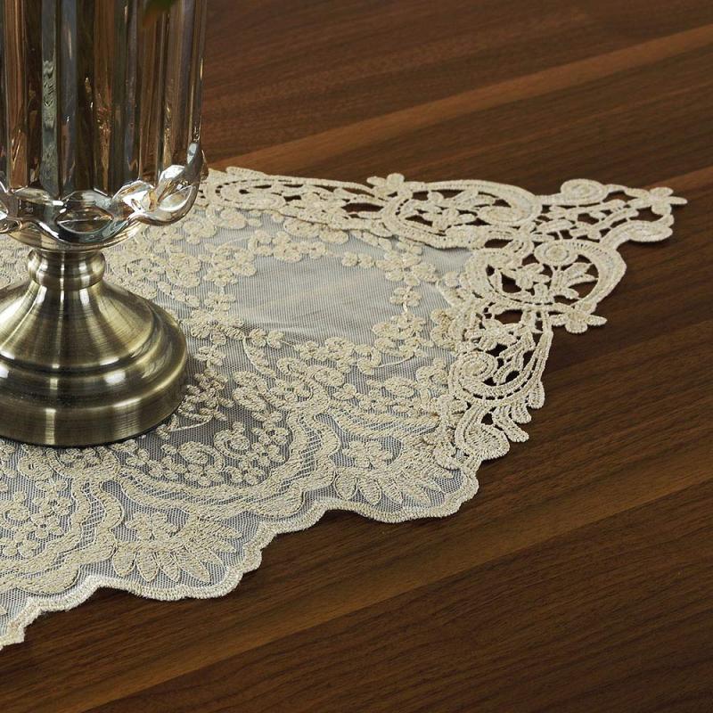 Gauze Embroidered Table Runner Scarf Lace Macrame, Chiffon Piano Table Runners for Wedding Holiday Summer Picnic Dinner