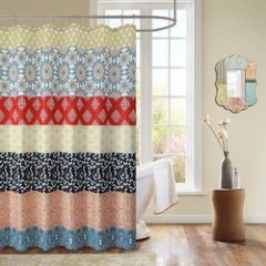 Waffle Bohomia Style Waterproof Bath Curtain , Printing Shower Curtains With Tassel$