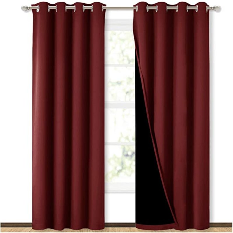 Good Review Bedroom Excellent Light-blocking 300GSM Polyester 100%Blackout Grommet Curtain, Drop Thermal Insulated Solid Curtain