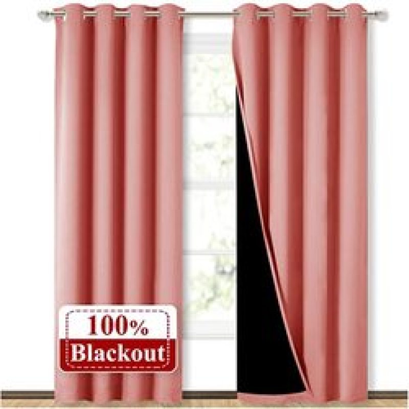 Good Review Bedroom Excellent Light-blocking 300GSM Polyester 100%Blackout Grommet Curtain, Drop Thermal Insulated Solid Curtain