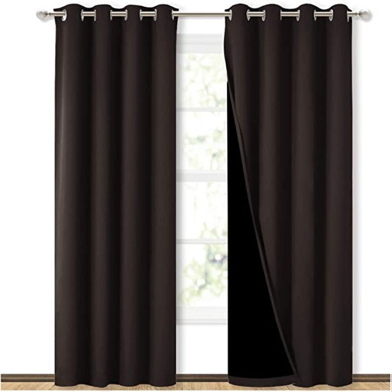 Good Review Bedroom Excellent Light-blocking 300GSM Polyester 100%Blackout Grommet Curtain, Drop Thermal Insulated Solid Curtain