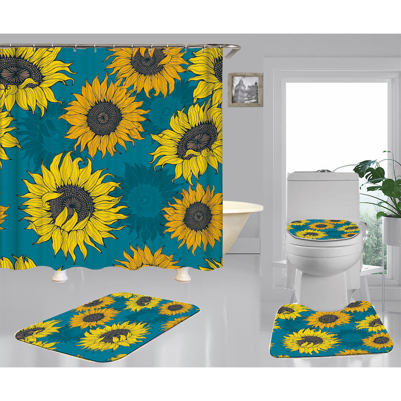 Best Sell Home Decor Sunflower Pattern Waterproof Shower Curtain, Durable Digital Print Polyester Fabric Bathroom Curtain/