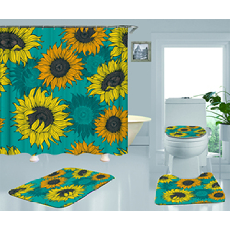Best Sell Home Decor Sunflower Pattern Waterproof Shower Curtain, Durable Digital Print Polyester Fabric Bathroom Curtain/