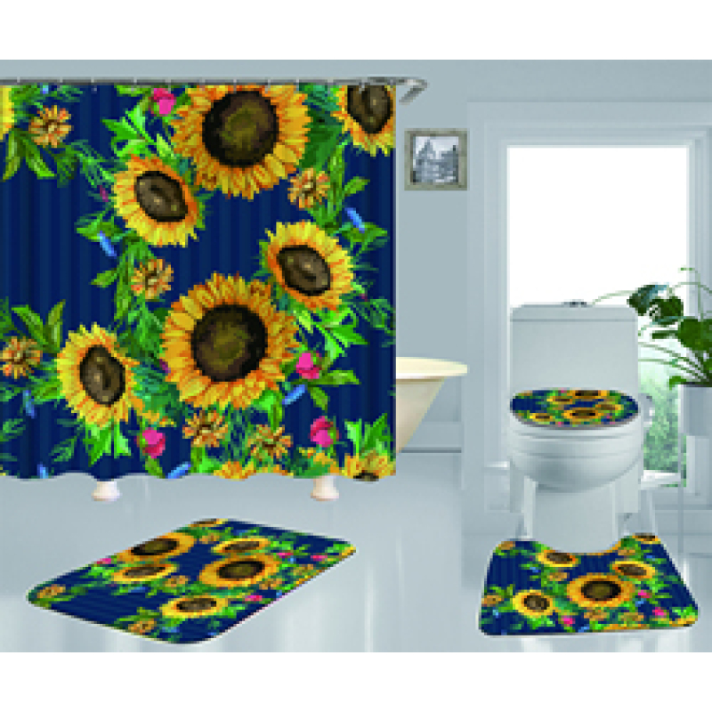 Best Sell Home Decor Sunflower Pattern Waterproof Shower Curtain, Durable Digital Print Polyester Fabric Bathroom Curtain/
