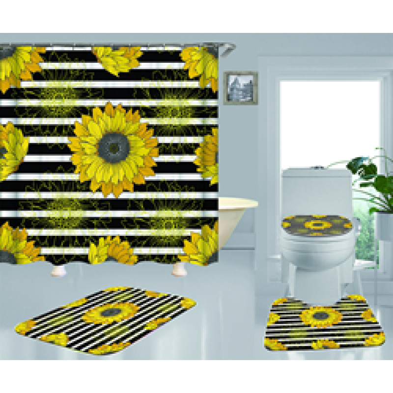 Best Sell Home Decor Sunflower Pattern Waterproof Shower Curtain, Durable Digital Print Polyester Fabric Bathroom Curtain/