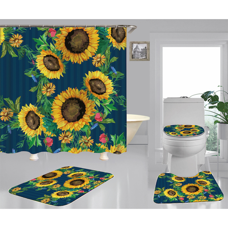Best Sell Home Decor Sunflower Pattern Waterproof Shower Curtain, Durable Digital Print Polyester Fabric Bathroom Curtain/